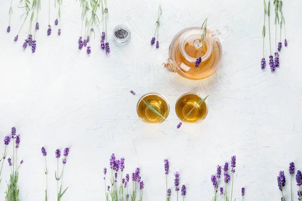 Healthy herbal tea and Lavender flowers — Stock Photo, Image