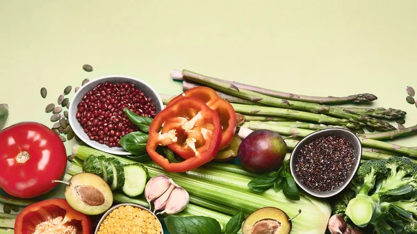 Vegetables variety  on color paper background