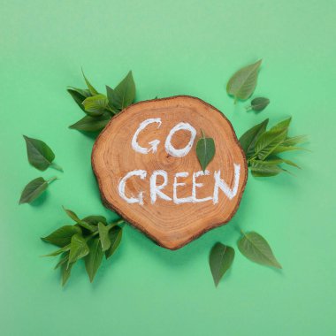 Çevre dostu gezegen konsepti. Doğa Yeşil Düşün, Canlı Yeşil ve Ekoloji Konsepti. Eco Friendly Yaşam Tarzı. Düz yatıyordu. Üst görünüm