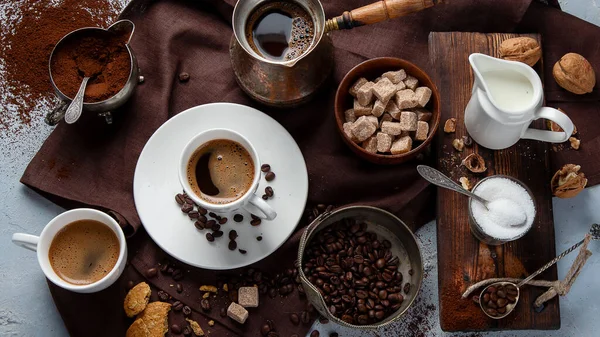 Kávé Háttér Felülnézet Lapos Fektetés — Stock Fotó