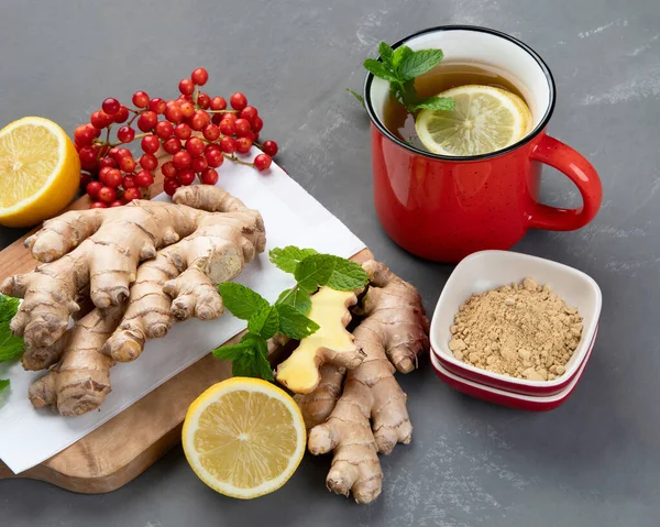 Ginger Root Healthy Tea Lemon Copy Space — Stock Photo, Image