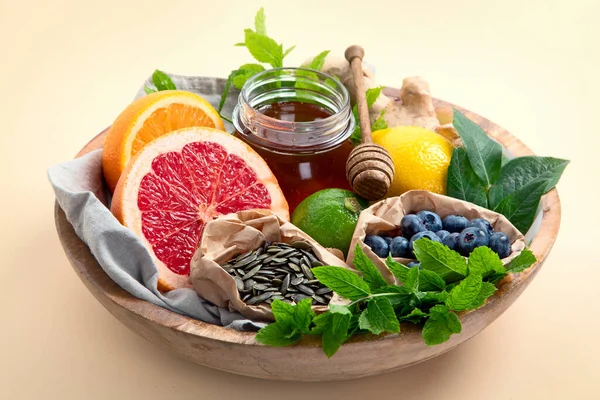 Friska Produkter För Immunitetsökning Hög Halt Antioxidanter Mineraler Och Vitaminer — Stockfoto