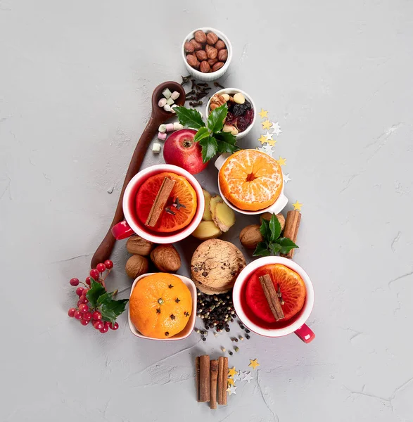 Christmas Tree Made Holiday Food Concrete Background Top View Flat — Stock Photo, Image