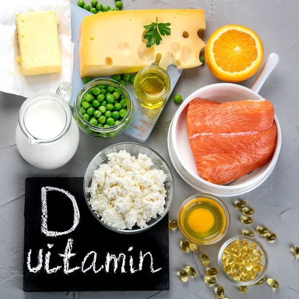 Alimentos Ricos Vitamina Vista Superior Espacio Para Copiar Pizarra —  Fotos de Stock