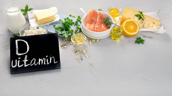 Alimentos Ricos Vitamina Chalkboard — Fotografia de Stock