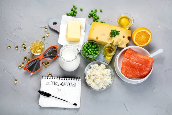 Élelmiszerek Gazdag Vitamin Felülnézet Másolás Hely Notebook — Stock Fotó