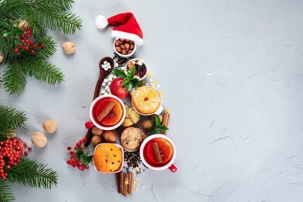 Christmas Tree Made Holiday Food Concrete Background Top View Flat — Stock Photo, Image