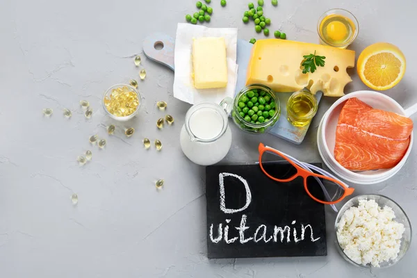 Potraviny Bohaté Vitamin Top View Kopírovat Prostor Tabuli — Stock fotografie