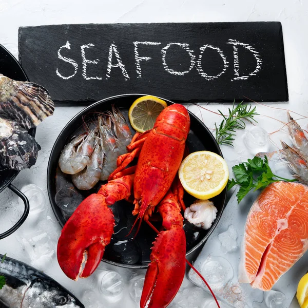 Assortment Fresh Raw Fish Seafood Healthy Balanced Diet Cooking Concept — Stock Photo, Image