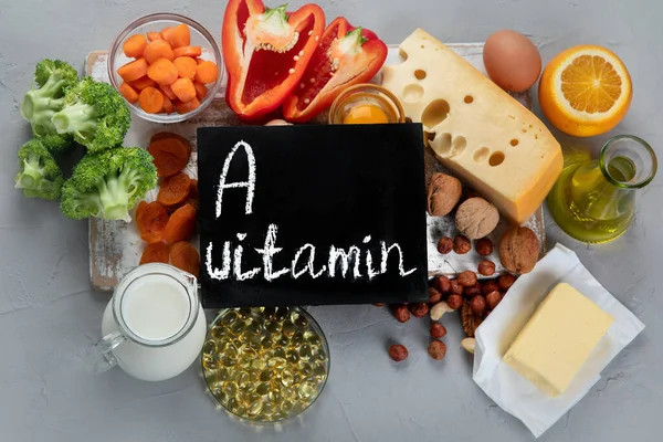 Vitamini Içeren Yiyecekler Vitamini Bakımından Zengin Doğal Ürünler Normal Görme — Stok fotoğraf