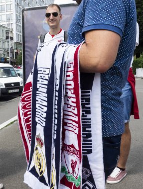 Liverpool taraftarları için bellek fotoğraflandı. 26 Mayıs, Kiev Ukrayna, ev sahipliği yapacak en büyük ve en prestijli Avrupa turnuva - Uefa Şampiyonlar Ligi Finalleri. Finalde Real Madrid Liverpool bir araya gelecek ve. 