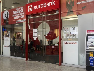 POLAND, KRAKOW - March 19, 2018:  Eurobank in Galeria Krakowska.