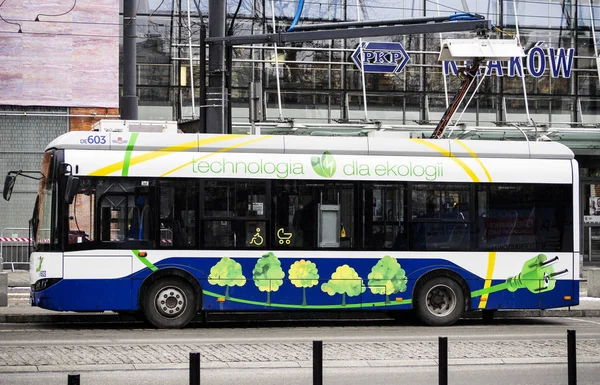 Pologne Krakow Mars 2018 Bus Ville Avec Moteur Électrique Marche — Photo