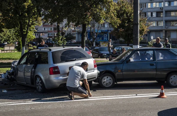 Borispyl Ukraina Aug 2018 Skåpbil Och Audi Bil Kraschade Varandra — Stockfoto