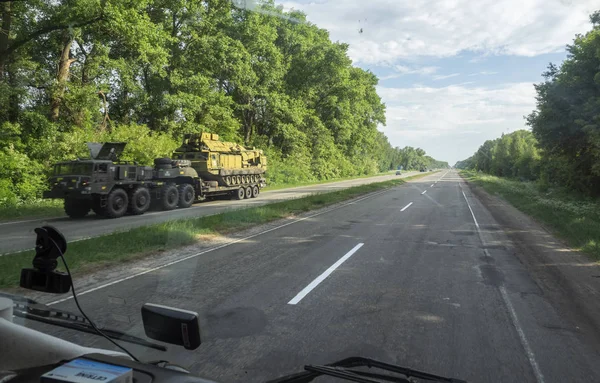 Brovário Ucrânia Junho 2018 Equipamento Militar Estrada Acordo Com Onu — Fotografia de Stock