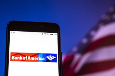 Kiev, Ukrayna - 2 Eylül 2018: Bank of America logo akıllı telefon görüntülenen gördüm. 