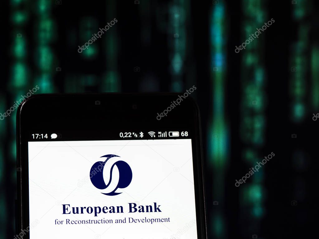 KIEV, UKRAINE - Sept 10,2 2018: European Bank of Reconstruction and Development logo seen displayed on a smart phone