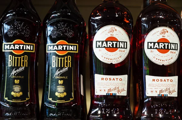 Kiev Ukraine Sept 2018 Martini Bottles Store Shelf Gin Liquor — Stock Photo, Image