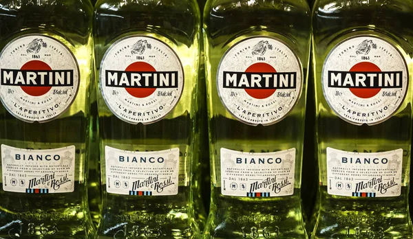 Kiev Ukraine Sept 2018 Martini Bottles Store Shelf Gin Liquor — Stock Photo, Image