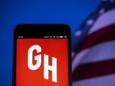 Kiev, Ukrayna 13 Eylül 2018: Grubhub logo akıllı telefon görüntülenen gördüm. Grubhub Inc. ile yerel restoranlar diners bağlayan bir online ve mobil yemek siparişi şirketidir. 
