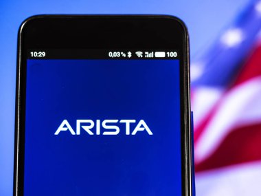 Kiev, Ukrayna 13 Eylül 2018: Arista ağlar şirket logosu akıllı telefon görüntülenen gördüm. Arista ağlar Merkezi Santa Clara, Kaliforniya, ABD'de bulunan bir şirkettir bilgisayar ağ. 