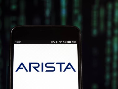 Kiev, Ukrayna 13 Eylül 2018: Arista ağlar şirket logosu akıllı telefon görüntülenen gördüm. Arista ağlar Merkezi Santa Clara, Kaliforniya, ABD'de bulunan bir şirkettir bilgisayar ağ. 
