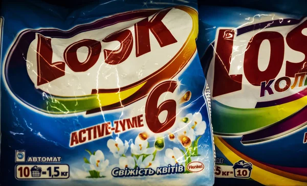 Kiev Ukraine October 2018 Powder Detergent Losk Ukranian Store One — Stock Photo, Image
