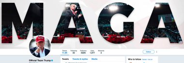 Kiev, Ukrayna - 7 Ekim 2018: Oficial takım Trump, Amerika Birleşik Devletleri Başkanı için resmi twitter sayfası