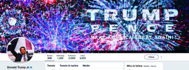 Kiev, Ukrayna - 7 Ekim 2018: Donald Trump Jr, Amerika Birleşik Devletleri Başkanı'nın oğlu için resmi twitter sayfası