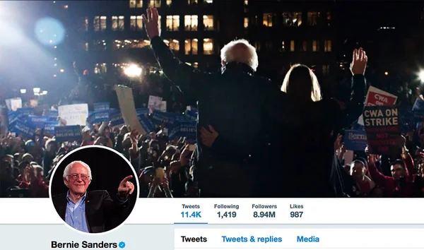 Página Twitter Para Bernie Sanders Bernard Sanders Político Americano Que — Fotografia de Stock