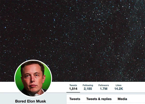 Twitter Pagina Voor Elon Musk Elon Reeve Musk Frs Een — Stockfoto