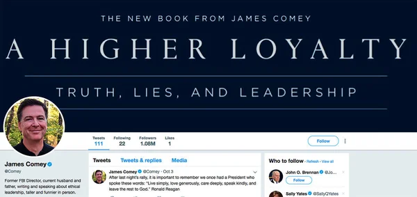 Página Twitter Para James Comey Brien Comey Advogado Americano Que — Fotografia de Stock