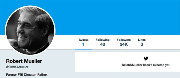 Twitter 页面为罗伯特穆勒 罗伯特天鹅穆勒三是一名美国律师 担任联邦调查局第六主任从2001年到2013 — 图库照片