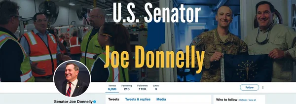 Página Twitter Para Joe Donnelly Joseph Simon Donnelly Advogado Político — Fotografia de Stock