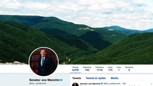 Página Twitter Para Joe Manchin Joseph Manchin Iii Político Norte — Fotografia de Stock