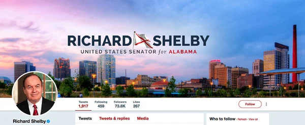 Страница Твиттере Ричарда Шелби Ричард Крэйг Шелби Американский Политик Занимающий — стоковое фото