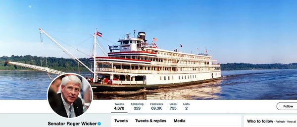 Twitter Sida För Roger Wicker Roger Frederick Wicker Amerikansk Advokat — Stockfoto