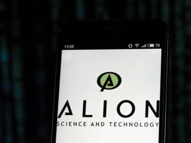 Kiev, Ukrayna - 10 Ekim 2018: Alion bilim ve teknoloji corp logo akıllı telefon görüntülenen gördüm. Savunma sanayi şirketi