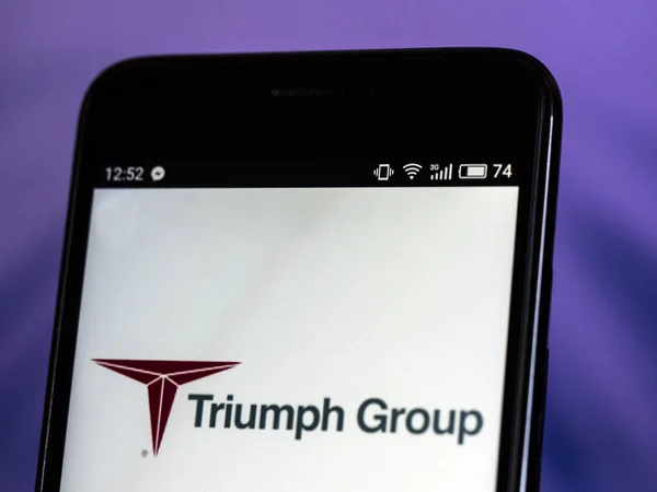 Kiev Ucrania Octubre 2018 Logotipo Triumph Group Que Muestra Teléfono — Foto de Stock