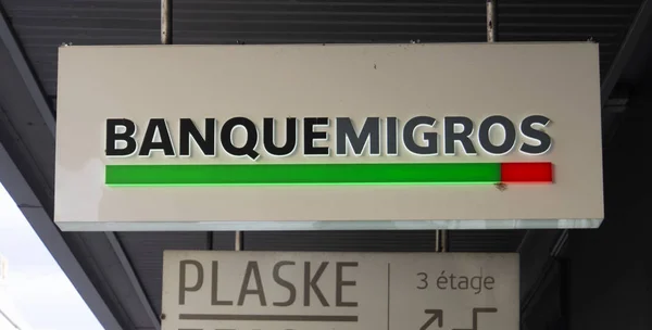 Jeneva Švýcarsko Září 2018 Banque Migros Vývěsní Štít — Stock fotografie