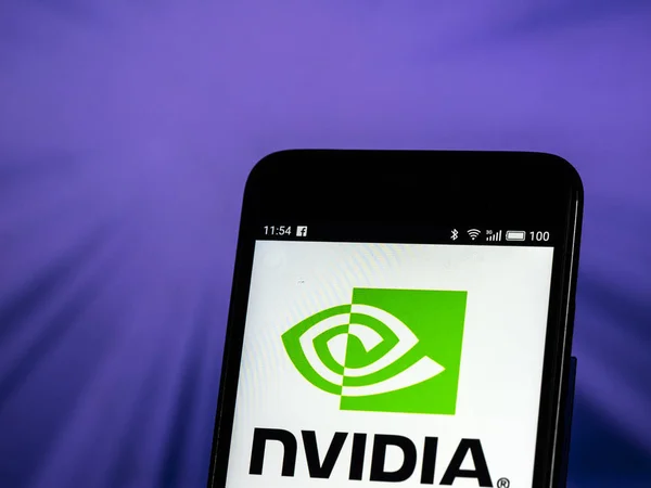 Kiev Oekraïne Okt 2018 Nvidia Corporation Logo Zien Weergegeven Smart — Stockfoto