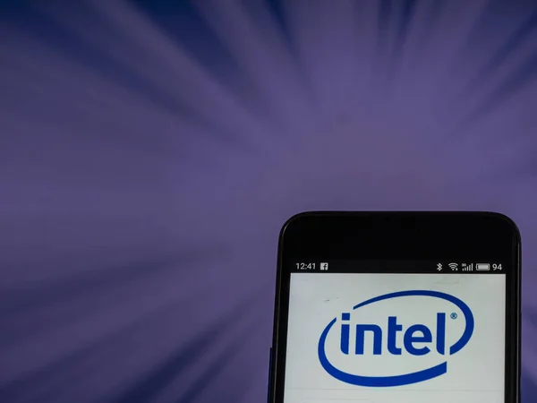 Kyjev Ukrajina Říjen 2018 Intel Semiconductor Manufacturing Logo Společnosti Vidět — Stock fotografie