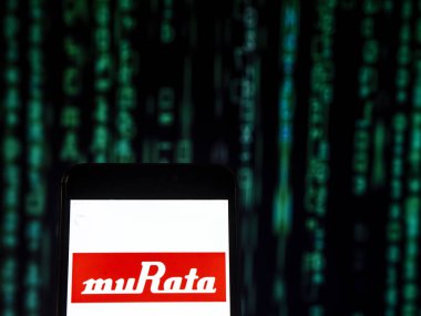 Kiev, Ukrayna - 14 Kasım, 2018:Murata üretim elektronik kapasitör şirket logosu üretim akıllı telefon görüntülenen gördüm. Bir Japon üretici Elektronik komponentleri Murata üretim Co Ltd.