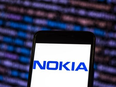 Kiev, Ukrayna - 9 Kasım 2018: Nokia telekomünikasyon şirket logosu akıllı telefon görüntülenen gördüm. Nokia Corporation'ın bir Fin çokuluslu telekomünikasyon şirketidir
