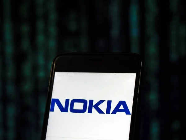 Kyjev Ukrajina Listopadu 2018 Logo Společnosti Nokia Telecommunications Vidět Zobrazeného — Stock fotografie