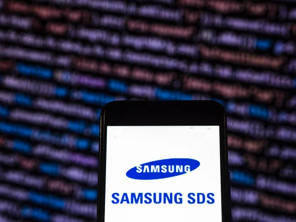 Kyjev Ukrajina Listopadu 2018 Logo Samsung Sds Vidět Zobrazeného Chytrý — Stock fotografie