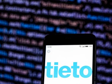 Kiev, Ukrayna - 4 Aralık 2018: Tieto şirket logosu akıllı telefon görüntülenen gördüm