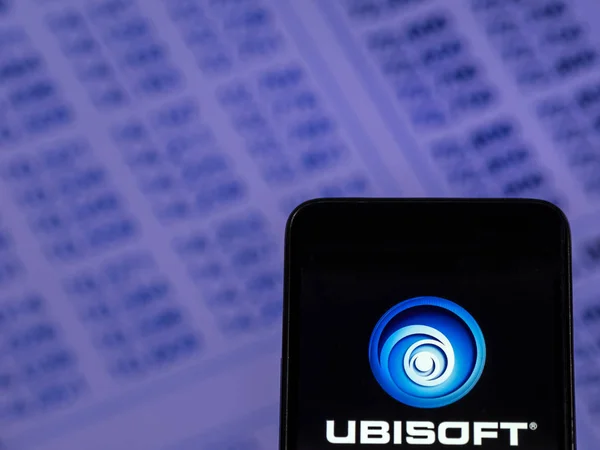 Kijów Ukraina Grudzień 2018 Wideo Ubisoft Logo Firmy Gry Widać — Zdjęcie stockowe