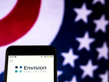 Kiev, Ukrayna - 19 Aralık 2018: Sağlık sağlık öngörülüyor şirket logosu akıllı telefon görüntülenen gördüm