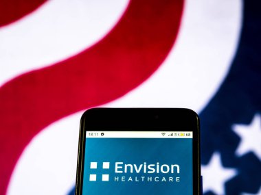 Kiev, Ukrayna - 19 Aralık 2018: Sağlık sağlık öngörülüyor şirket logosu akıllı telefon görüntülenen gördüm